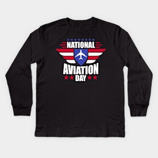 National Aviation Day - Proud American Veteran Gift Kids Long Sleeve T-Shirt